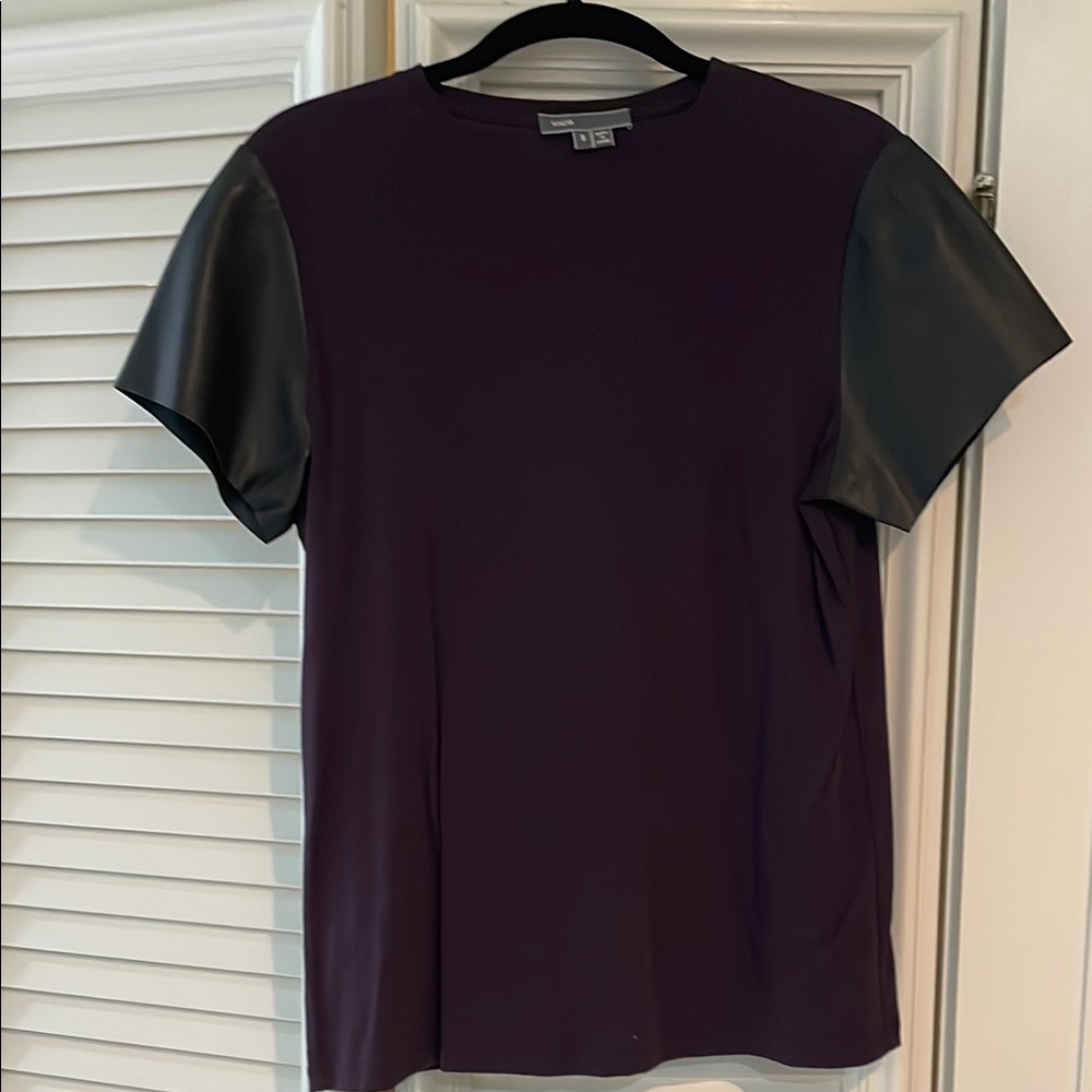 Vince Purple and Black Leather Short Sleeve Top